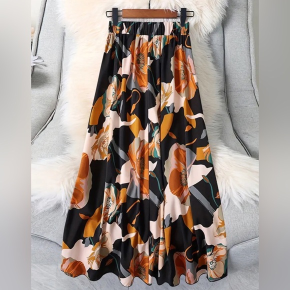 Passion of Essence Dresses & Skirts - Floral Print Swing Skirt, Vacation Style Elastic Waist Longline